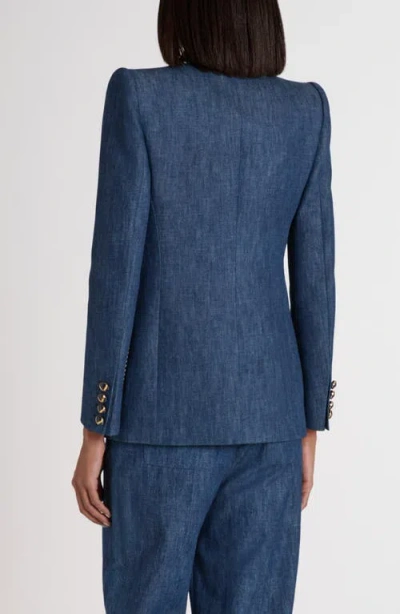 Valentino Double-breasted Chambray Blazer In Blue