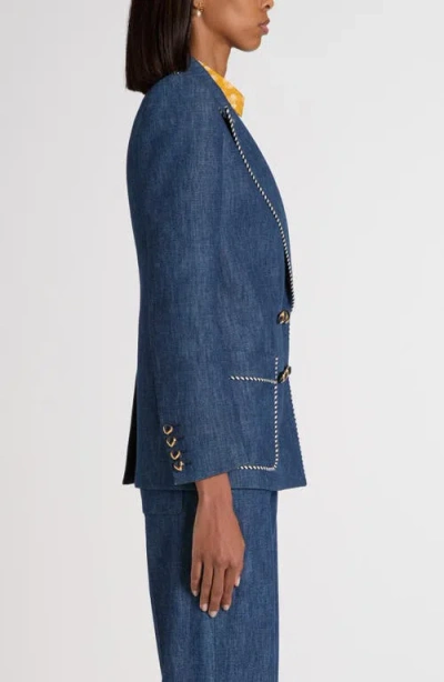 Valentino Double-breasted Chambray Blazer In Blue
