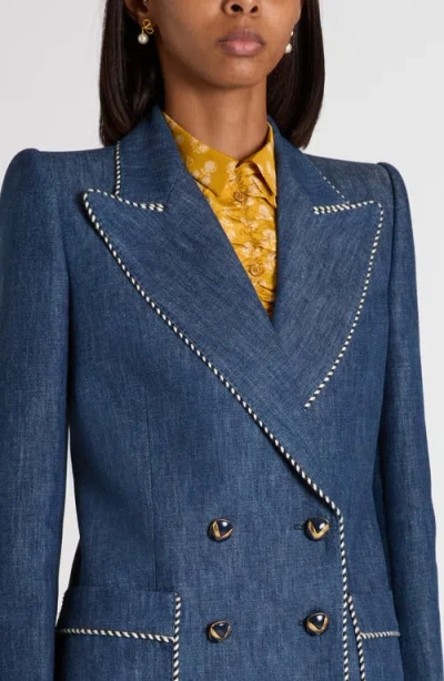 Valentino Double-breasted Chambray Blazer In Blue