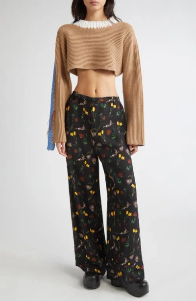Marni Floral-print Wide-leg Trousers In Black