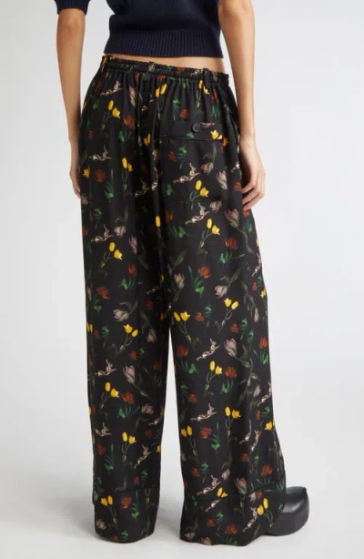 Marni Floral-print Wide-leg Trousers In Black
