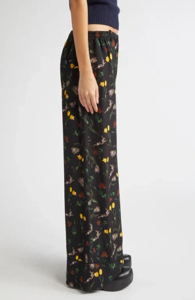 Marni Floral-print Wide-leg Trousers In Black