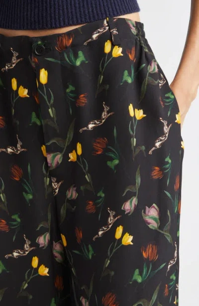 Marni Floral-print Wide-leg Trousers In Black