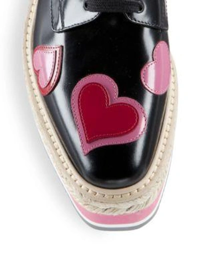 Shop Prada Heart Leather Brogue Platform Oxfords In Black-rosa