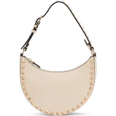Valentino Garavani Mini Rockstud Hobo Bag In Grainy Calfskin Woman Poudre Uni In Pink