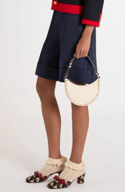 Valentino Garavani Mini Rockstud Hobo Bag In Grainy Calfskin Woman Poudre Uni In Pink