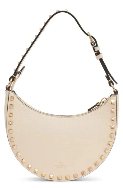 Valentino Garavani Mini Rockstud Hobo Bag In Grainy Calfskin Woman Poudre Uni In Pink