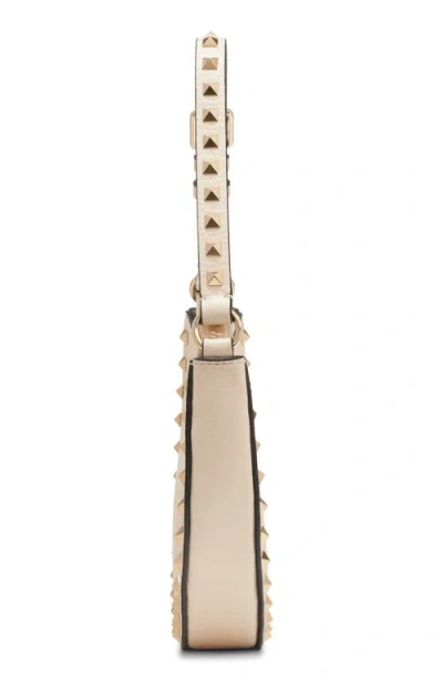 Valentino Garavani Mini Rockstud Hobo Bag In Grainy Calfskin Woman Poudre Uni In Pink