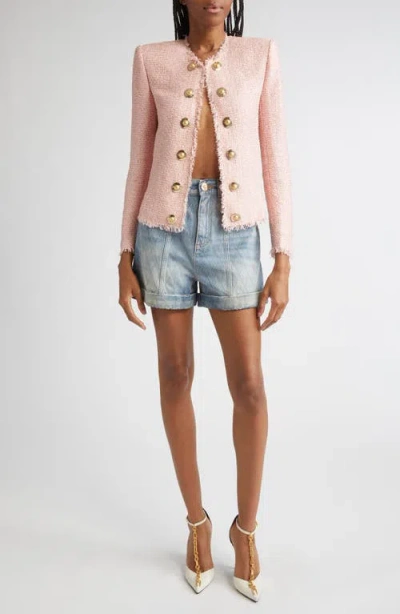 Balmain Giacca In Tweed Rosa Donna In Pink