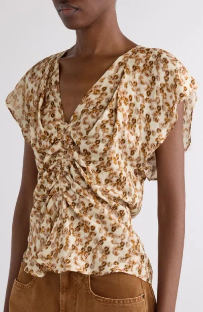 Isabel Marant Lonea Ruched Short-sleeve Top In Animal Print