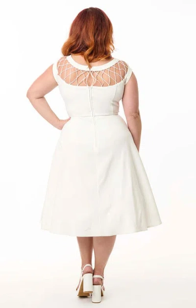 Unique Vintage Plus Size Diamond Cutout Swing Dress In White