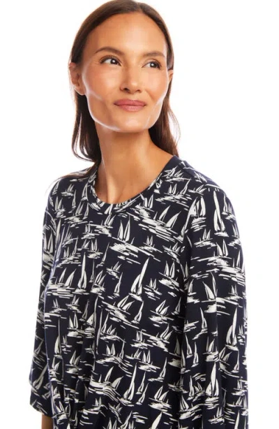 Karen Kane Flare Sleeve Drape Front Top In Navy Cream In Black