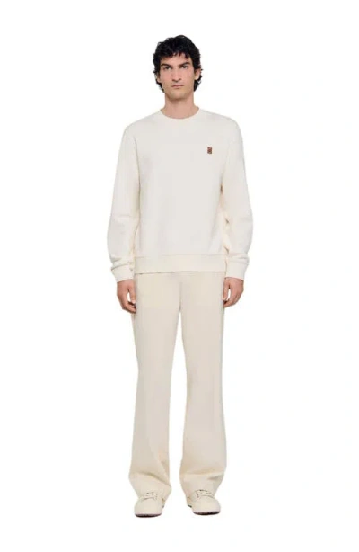 Sandro Oversized Sweatshirt With Leather Patch In Neutral