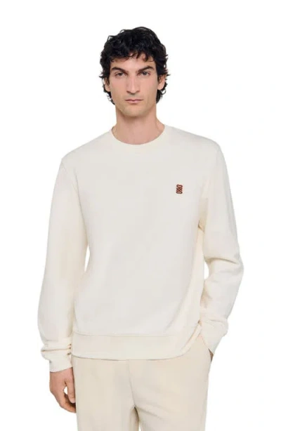 Sandro Oversized Sweatshirt With Leather Patch In Neutral