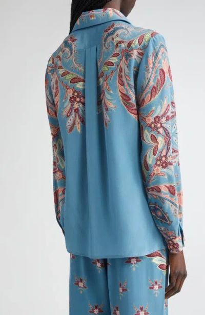 Etro Paisley Print Silk Shirt In Blue