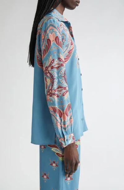 Etro Paisley Print Silk Shirt In Blue