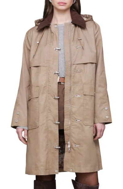 Avec Les Filles Longline Raincoat With Removable Hood In Neutral