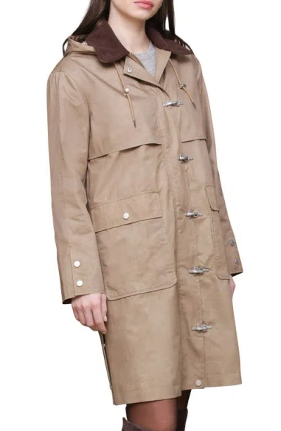 Avec Les Filles Longline Raincoat With Removable Hood In Neutral