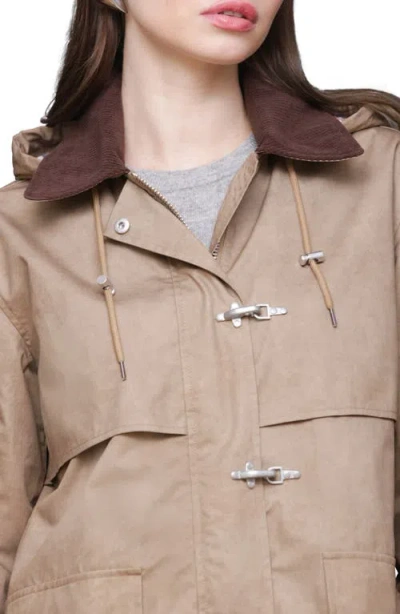 Avec Les Filles Longline Raincoat With Removable Hood In Neutral