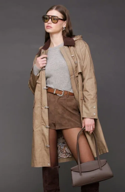 Avec Les Filles Longline Raincoat With Removable Hood In Neutral