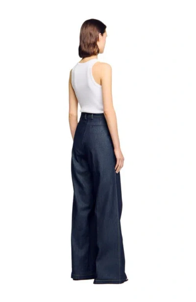 Sandro Womens Deep Blue Wide-leg High-rise Denim Suit Trousers