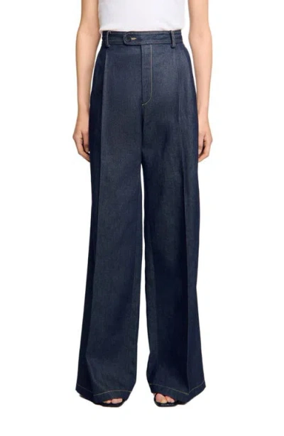 Sandro Womens Deep Blue Wide-leg High-rise Denim Suit Trousers