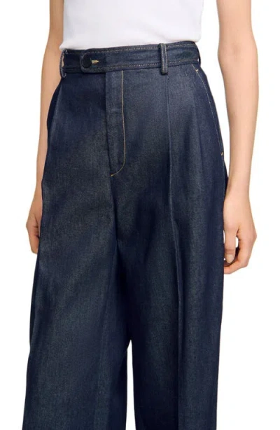 Sandro Womens Deep Blue Wide-leg High-rise Denim Suit Trousers