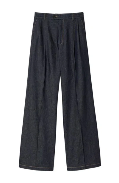 Sandro Womens Deep Blue Wide-leg High-rise Denim Suit Trousers
