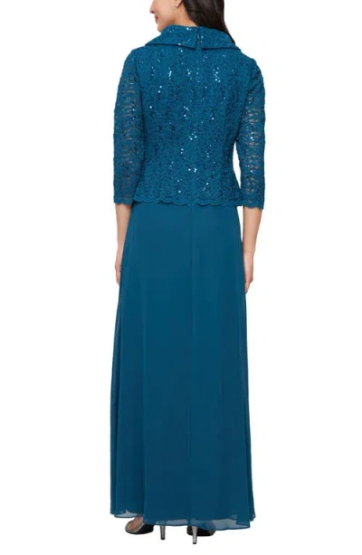 Alex Evenings Sequin Lace & Chiffon Cocktail Dress In Blue