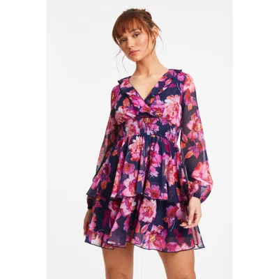 Quiz Chiffon Lurex Long Sleeve Skater Dress
