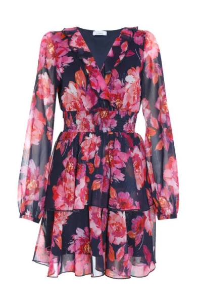 Quiz Chiffon Lurex Long Sleeve Skater Dress