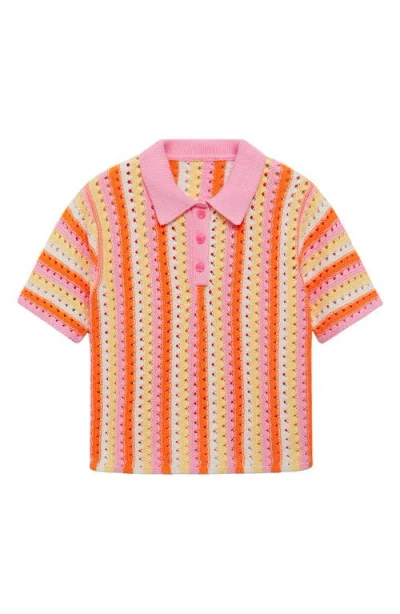 Mango Crochet Cotton Polo Sweater In Orange