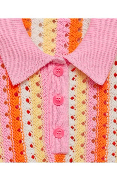 Mango Crochet Cotton Polo Sweater In Orange