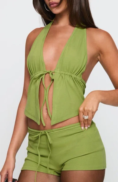 Princess Polly Obviously Open Front Halter Top In Green