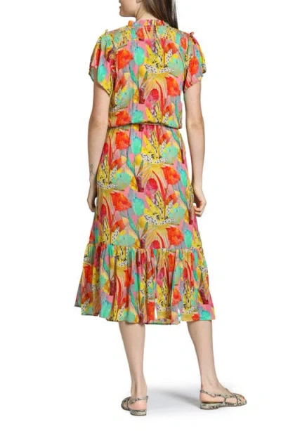 Apny Print Short Sleeve Midi Dress In Multi