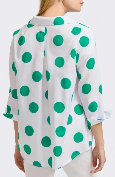 Foxcroft Agnes Dot Print Three-quarter Sleeve Cotton Popover Top In Multi