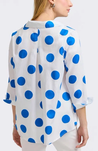 Foxcroft Agnes Dot Print Three-quarter Sleeve Cotton Popover Top In White