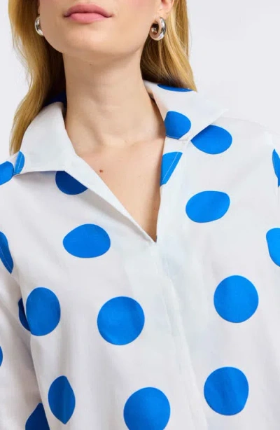 Foxcroft Agnes Dot Print Three-quarter Sleeve Cotton Popover Top In White