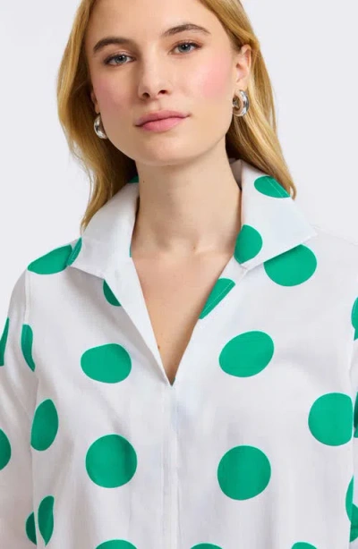 Foxcroft Agnes Dot Print Three-quarter Sleeve Cotton Popover Top In Multi