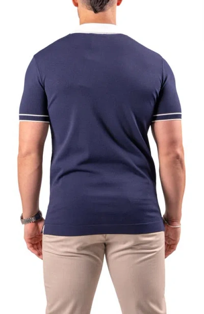 Maceoo Tipped Knit Short Sleeve Button-up Shirt In Blue