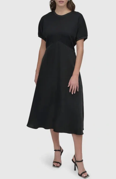 Dkny Scuba Knit & Satin Midi Dress