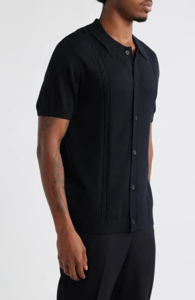 Open Edit Cable Detail Short Sleeve Cardigan In Black
