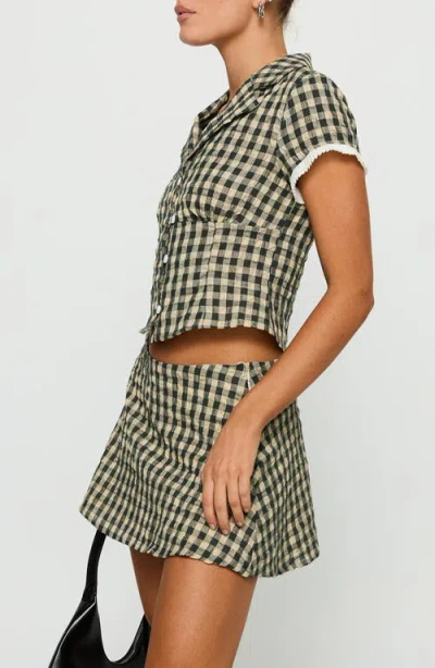 Princess Polly Rhom Check Cotton Crop Button-up Shirt & Miniskirt Set