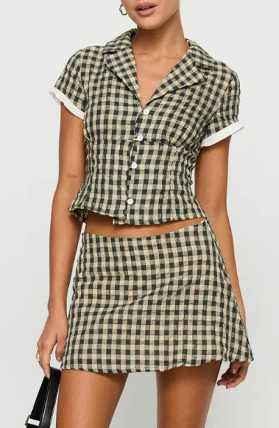 Princess Polly Rhom Check Cotton Crop Button-up Shirt & Miniskirt Set