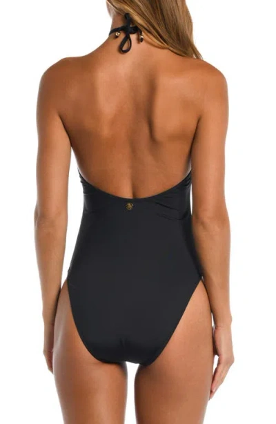 Sunshine 79 Solids Halter Neck One-piece Swimsuit In Black
