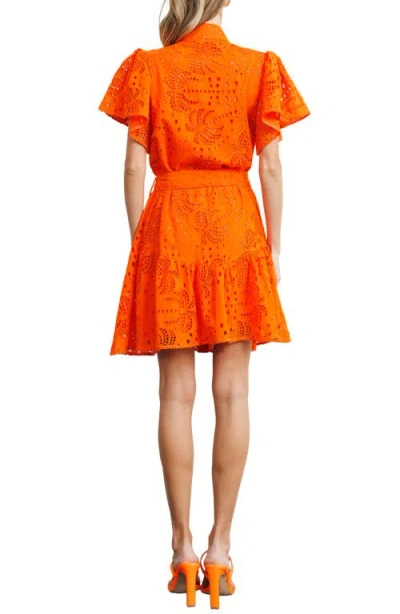 Ciebon Zenaida Eyelet Tie Waist Dress In Orange
