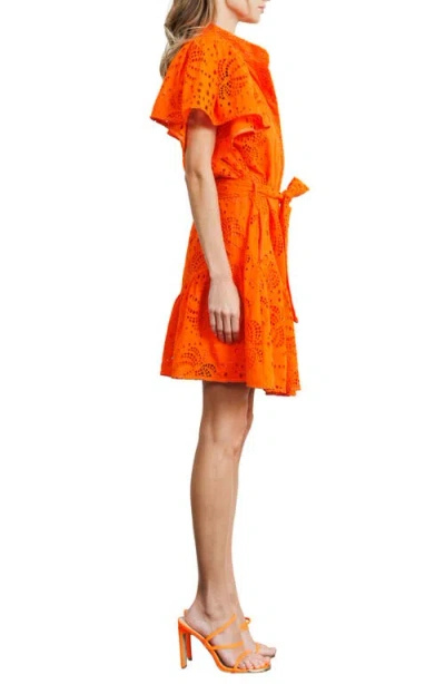 Ciebon Zenaida Eyelet Tie Waist Dress In Orange