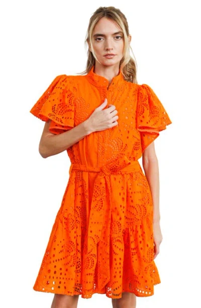 Ciebon Zenaida Eyelet Tie Waist Dress In Orange