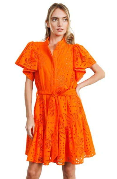 Ciebon Zenaida Eyelet Tie Waist Dress In Orange