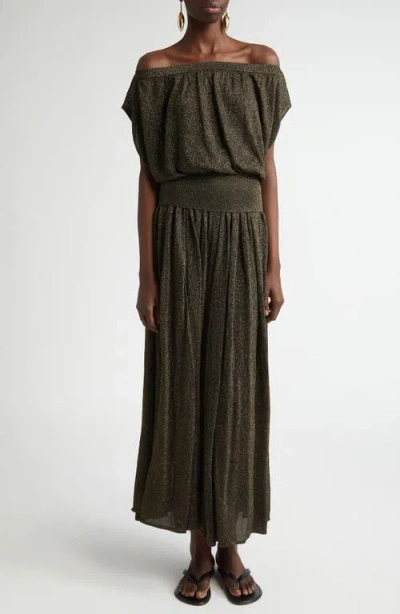 Zimmermann Gathered Metallic Knit Maxi Skirt